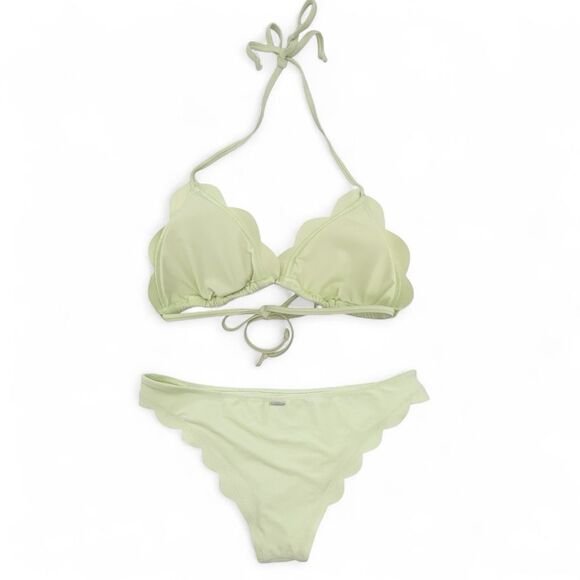 Abercrombie Scallop Triangle Bikini Set Size Large Light Green Swim Top Bottom - Picture 3 of 16